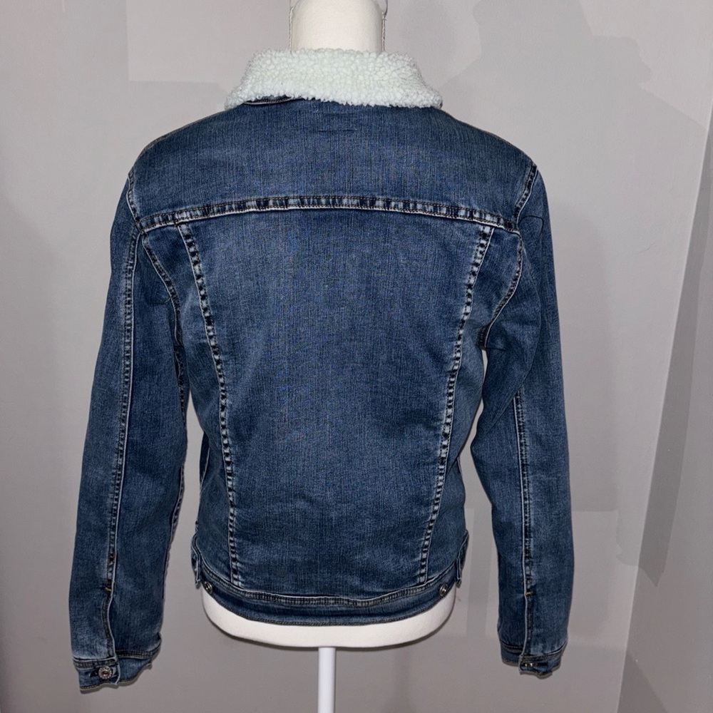 AG Adriano Goldschmied Denim Jacket Reversible Plaid Sleeves Sherpa Collar Large - Picture 2 of 16